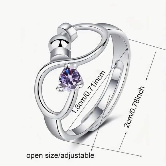Ring Dainty Black Stone Adjustable Infinity Fidget Silvery. All Occasions/Sizes - Picture 3 of 3